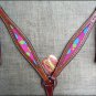HILASON WESTERN LEATHER HORSE BREAST COLLAR MAHOGANY W/ BUBBLES INLAY