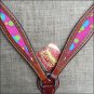 HILASON WESTERN LEATHER HORSE BREAST COLLAR MAHOGANY W/ BUBBLES INLAY