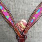 HILASON WESTERN LEATHER HORSE BREAST COLLAR MAHOGANY W/ BUBBLES INLAY