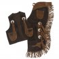 LARGE TOUGH 1 YOUTH SPLIT LEATHER 2 POCKET VEST & CHAP SET W/ LONGHORNS BROWN