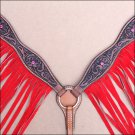 HILASON WESTERN LEATHER HORSE BREAST COLLAR BROWN W/ RED FRINGES