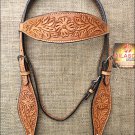 S42 HILASON WESTERN HAND TOOL FLORAL LEATHER HORSE BRIDLE HEADSTALL - LIGHT OIL