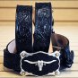 46 inch JUSTIN CLASSIC WESTERN GENUINE LEATHER MEN BELT W/ LONGHORN BUCKLE BLACK