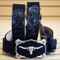 46 inch JUSTIN CLASSIC WESTERN GENUINE LEATHER MEN BELT W/ LONGHORN BUCKLE BLACK