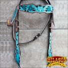HILASON WESTERN LEATHER HORSE BRIDLE HEADSTALL FEATHER FRINGES TURQUOISE