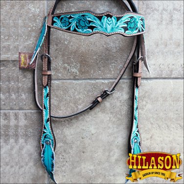 HILASON WESTERN LEATHER HORSE BRIDLE HEADSTALL FEATHER FRINGES TURQUOISE