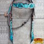 HILASON WESTERN LEATHER HORSE BRIDLE HEADSTALL FEATHER FRINGES TURQUOISE