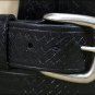 BLACK 1.5in CASUAL LEATHER BELT EMBOSSED BASKET DESIGN MADE IN USA