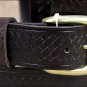 BLACK 1.5in CASUAL LEATHER BELT EMBOSSED BASKET DESIGN MADE IN USA