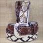 40 INCH WESTERN NOCONA LEATHER MENS BELT HAIR DIAMOND CONCHOS DARK BROWN
