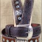 40 X 1 1/2" 3D BROWN MENS BLUE CRYSTELS WESTERN FASHION LEATHER HAIR ON BELT