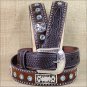 40 X 1 1/2" 3D BROWN MENS BLUE CRYSTELS WESTERN FASHION LEATHER HAIR ON BELT