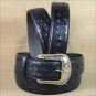 42x1 1/2" 3D BLACK MENS DRESS LEATHER BELT 3 PIECE INLAY REMOVABLE SILVER BUCKLE