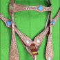 WESTERN LEATHER HORSE BRIDLE HEADSTALL BREAST COLLAR TAN W/ TURQUOISE CONCHO