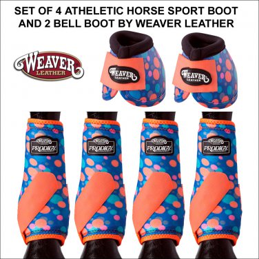 MEDIUM BLUE CORAL ATHLETIC HORSE FRONT REAR LEG NO TURN BELL BOOTS WEAVER