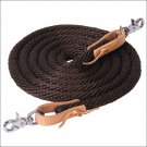 BROWN WEAVER 10 FT POLY ROPER TACK HORSE REIN BROWN LEATHER WATER LOOP ENDS
