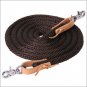 BROWN WEAVER 10 FT POLY ROPER TACK HORSE REIN BROWN LEATHER WATER LOOP ENDS