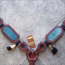 HILASON WESTERN LEATHER HORSE BREAST COLLAR MAHOGANY TURQUOISE INLAY