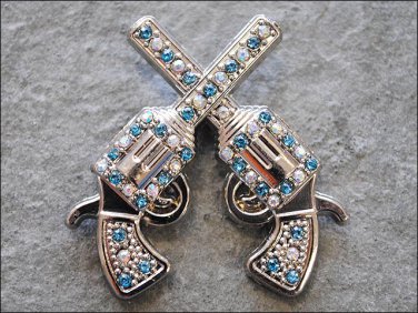 SET OF 2 CROSS GUN SHOOTING TURQUOISE RHINESTONE CRYSTAL CONCHO HEADSTALL TACK