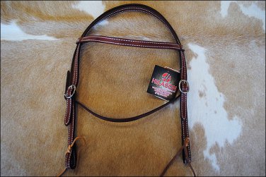 HILASON WESTERN HORSE LEATHER BROWBAND HEADSTALL DOUBLE PLY STITCHED