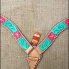 S272 NEW HILASON WESTERN LEATHER HORSE BREAST COLLAR HAND PAINT GREEN RED