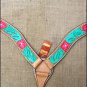 S272 NEW HILASON WESTERN LEATHER HORSE BREAST COLLAR HAND PAINT GREEN RED