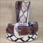 46 INCH WESTERN NOCONA LEATHER MENS BELT HAIR DIAMOND CONCHOS DARK BROWN