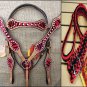 HILASON WESTERN LEATHER HORSE HEADSTALL BREAST COLLAR REINS RED ZEBRA HAIR ON