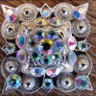SET OF 2 SILVER FINISH AB STONE CRYSTAL RHINESTONE SQUARE CONCHOS HEADSTALL