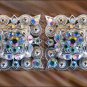 SET OF 2 SILVER FINISH AB STONE CRYSTAL RHINESTONE SQUARE CONCHOS HEADSTALL