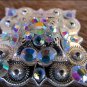 SET OF 2 SILVER FINISH AB STONE CRYSTAL RHINESTONE SQUARE CONCHOS HEADSTALL