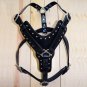 DH101F- HILASON BLACK PADDED GENUINE LEATHER DOG HARNESS W/ MATCHING LEASH LRG