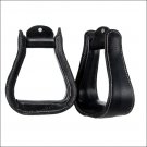 TOUGH 1 ROYAL KING LEATHER COVERED EMBOSSED SMOOTH HORSE STIRRUPS PAIR BLACK
