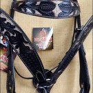 HILASON WESTERN LEATHER HORSE BRIDLE HEADSTALL BREAST COLLAR BROWN RUSTIC INLAY