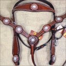 HILASON WESTERN LEATHER HORSE HEADSTALL BREAST COLLAR MAHOGANY W/ SPUR CONCHO
