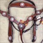HILASON WESTERN LEATHER HORSE HEADSTALL BREAST COLLAR MAHOGANY W/ SPUR CONCHO