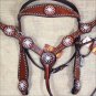 HILASON WESTERN LEATHER HORSE HEADSTALL BREAST COLLAR MAHOGANY W/ SPUR CONCHO