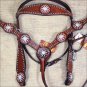 HILASON WESTERN LEATHER HORSE HEADSTALL BREAST COLLAR MAHOGANY W/ SPUR CONCHO
