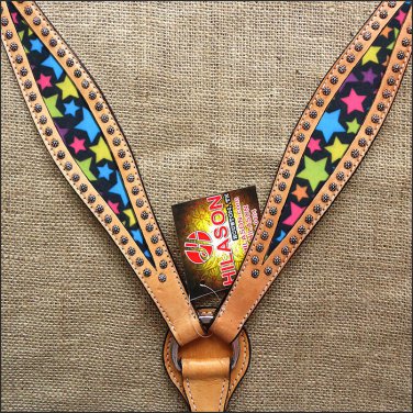 HILASON WESTERN LEATHER HORSE BREAST COLLAR TAN W/ STAR INLAY
