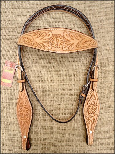 NEW HILASON WESTERN HAND TOOL LEATHER HORSE BRIDLE HEADSTALL TAN