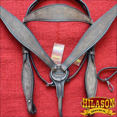 HILASON WESTERN LEATHER HORSE HEADSTALL BREAST COLLAR DARK BROWN RUSTIC VINTAGE