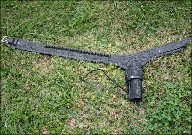 HILASON WESTERN GUN HOLSTER RIG CALIBER HAND TOOLED LEATHER COWBOY BLACK SIZE 44
