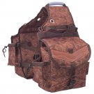 TOUGH 1 MULTI POCKET INSULATED NYLON SADDLE BAG IN PRINTS TOOLED LEATHER BROWN