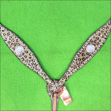 HILASON WESTERN LEATHER HORSE BREAST COLLAR LEOPARD BLING AB STONE CONCHO