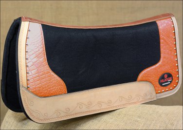 FP835-F HILASON WESTERN WOOL FELT SADDLE PAD W/ ORANGE ALLIGATOR PRINT LEATHER