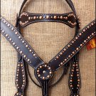 HILASON WESTERN LEATHER HORSE BRIDLE HEADSTALL BREAST COLLAR WITH STUDS - BLACK