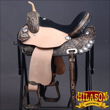 TO104DBRO-F HILASON TREELESS WESTERN BARREL RACING TRAIL PLEASURE SADDLE 14"