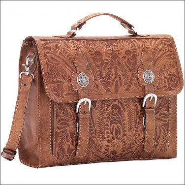 AW424 AMERICAN WEST TAN LEATHER BRIEFCASE LAPTOP BAG SHOULDER HANDBAG