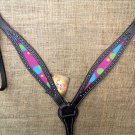 HILASON WESTERN LEATHER HORSE BREAST COLLAR BLACK W/ BUBBLES INLAY