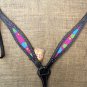 HILASON WESTERN LEATHER HORSE BREAST COLLAR BLACK W/ BUBBLES INLAY